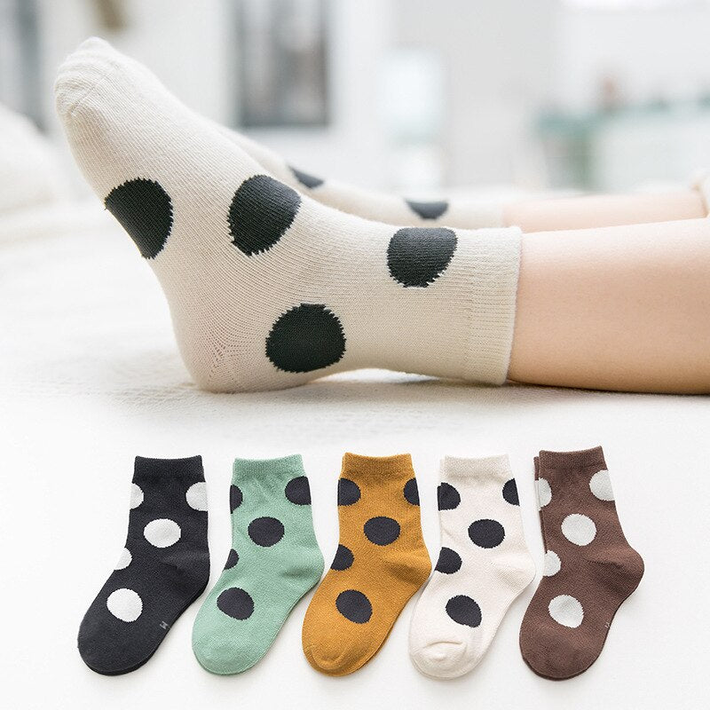 Polka Dot Socks for Boys & Girls. Five pair bundle.