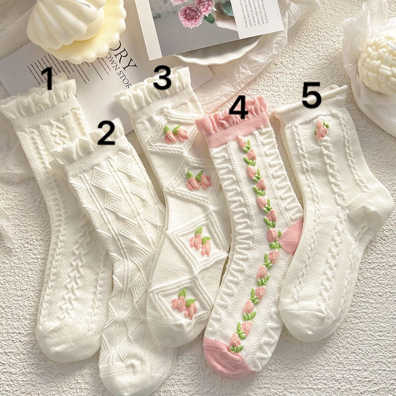 Women's Lace & Floral Socks, bundle of five