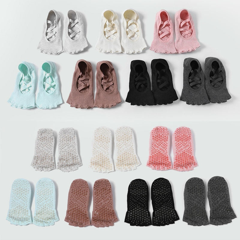 100% Cotton Half Toed Grip Socks for Women