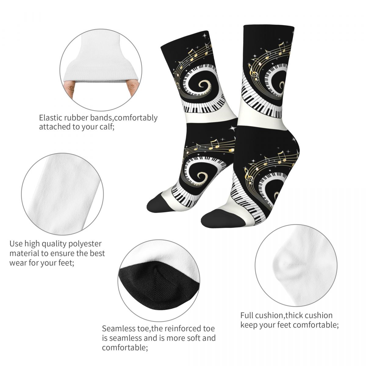 Spiral Piano Keys Musical Socks Unisex