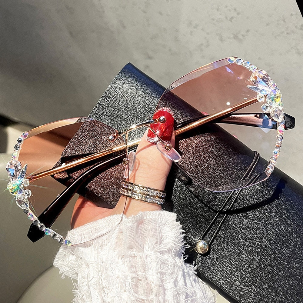 Vintage Rimless Rhinestone Sunglasses for Women