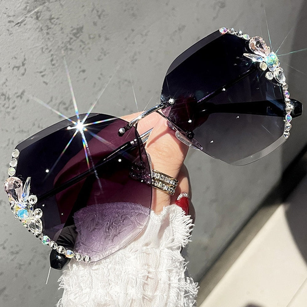 Vintage Rimless Rhinestone Sunglasses for Women