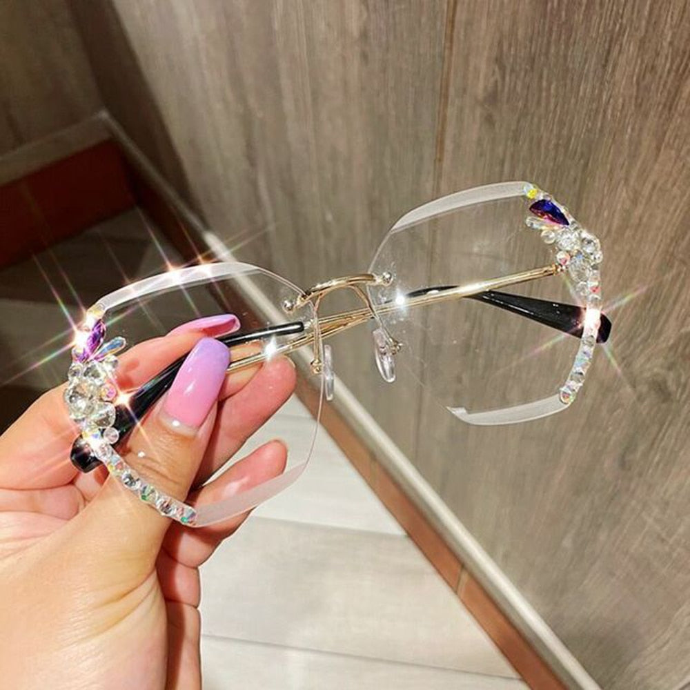 Vintage Rimless Rhinestone Sunglasses for Women