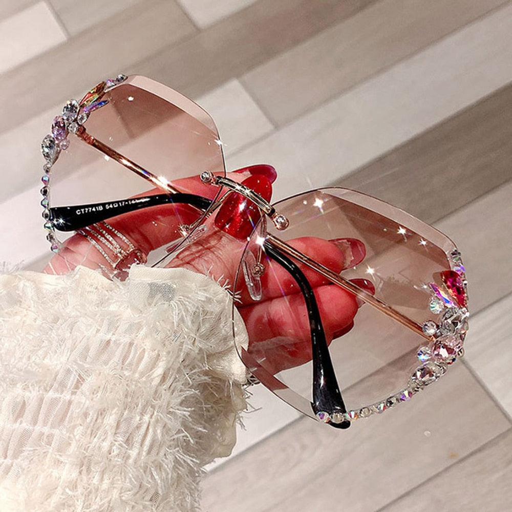 Vintage Rimless Rhinestone Sunglasses for Women