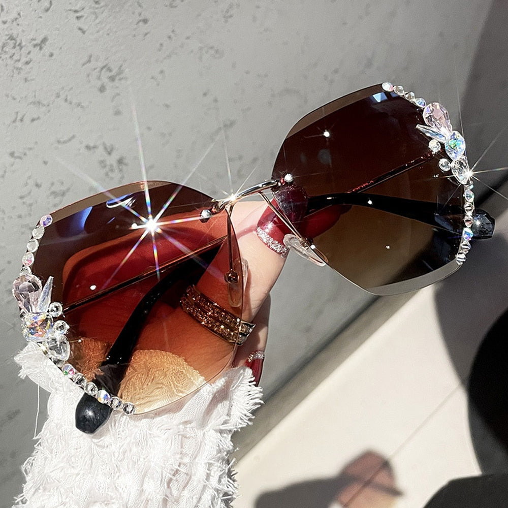 Vintage Rimless Rhinestone Sunglasses for Women