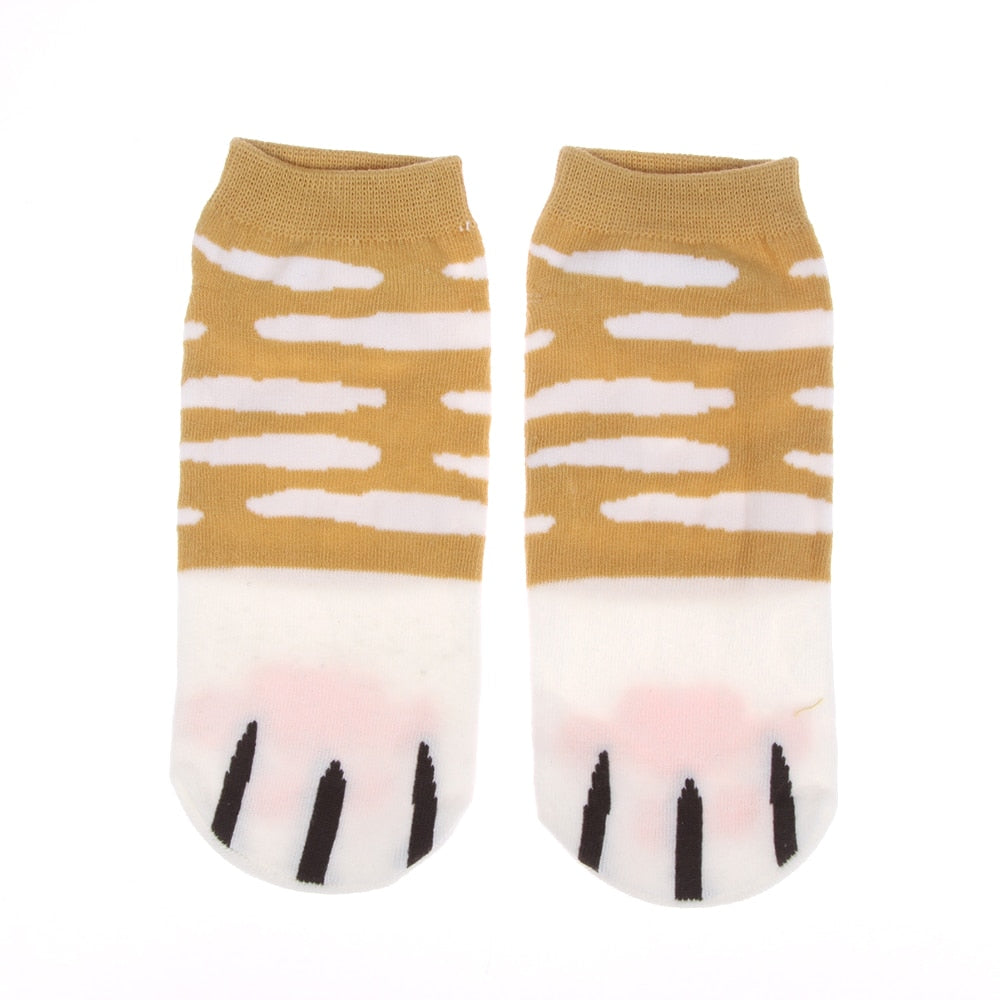 Summer Winter Candy Color Kawaii Cartoon Cute Cats Paw Kitty Claws Women's Ankle Short Socks