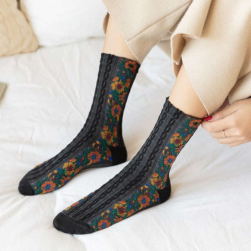 Pretty Floral Embroidered Socks