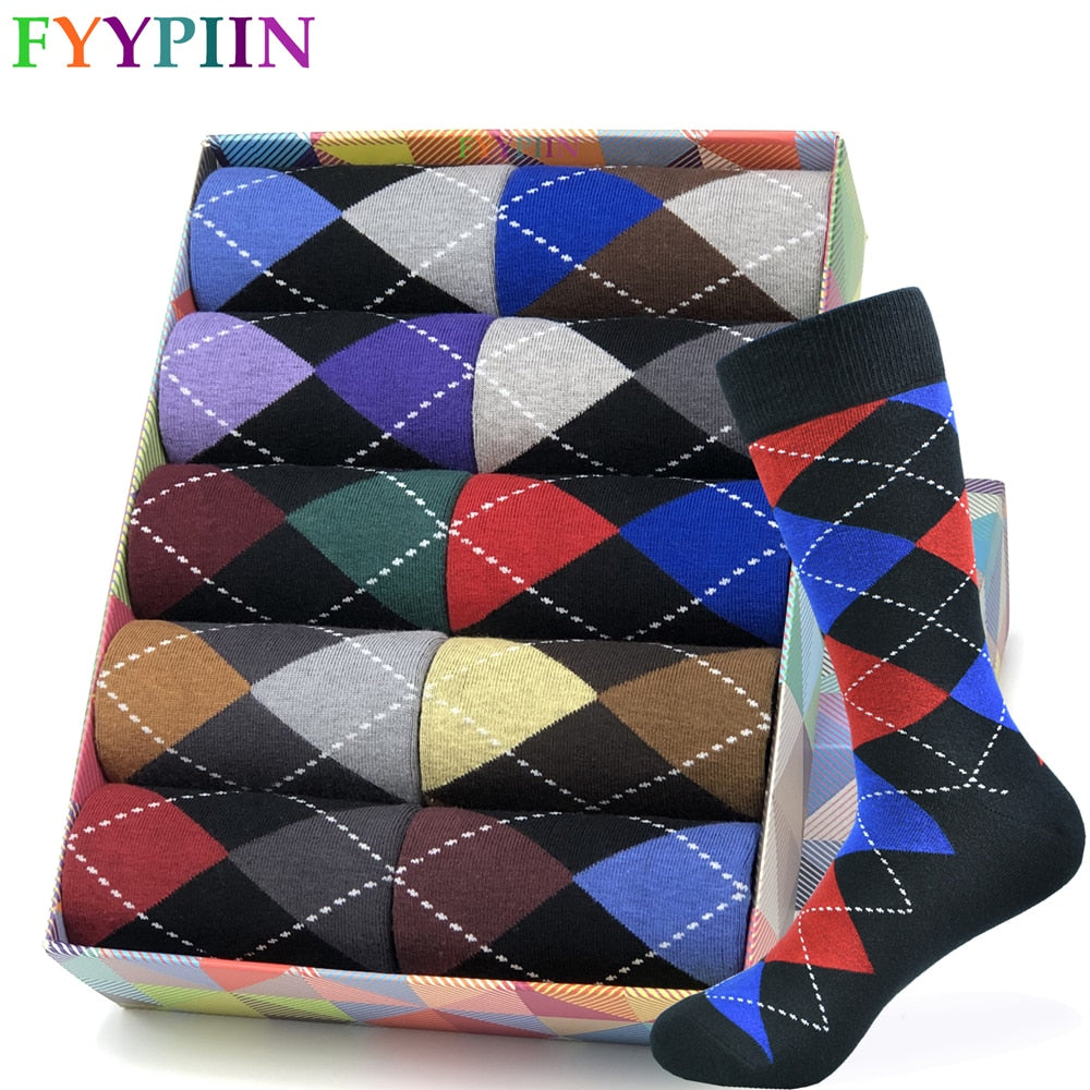 Soft and Breathable High Quality Cotton Classic Argyle Pattern Plus Size Mens Dress Socks