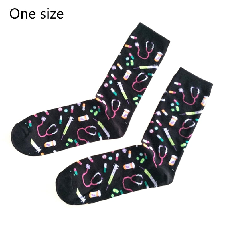 Mens Cartoon Hospital Appliance Cotton Crew Socks