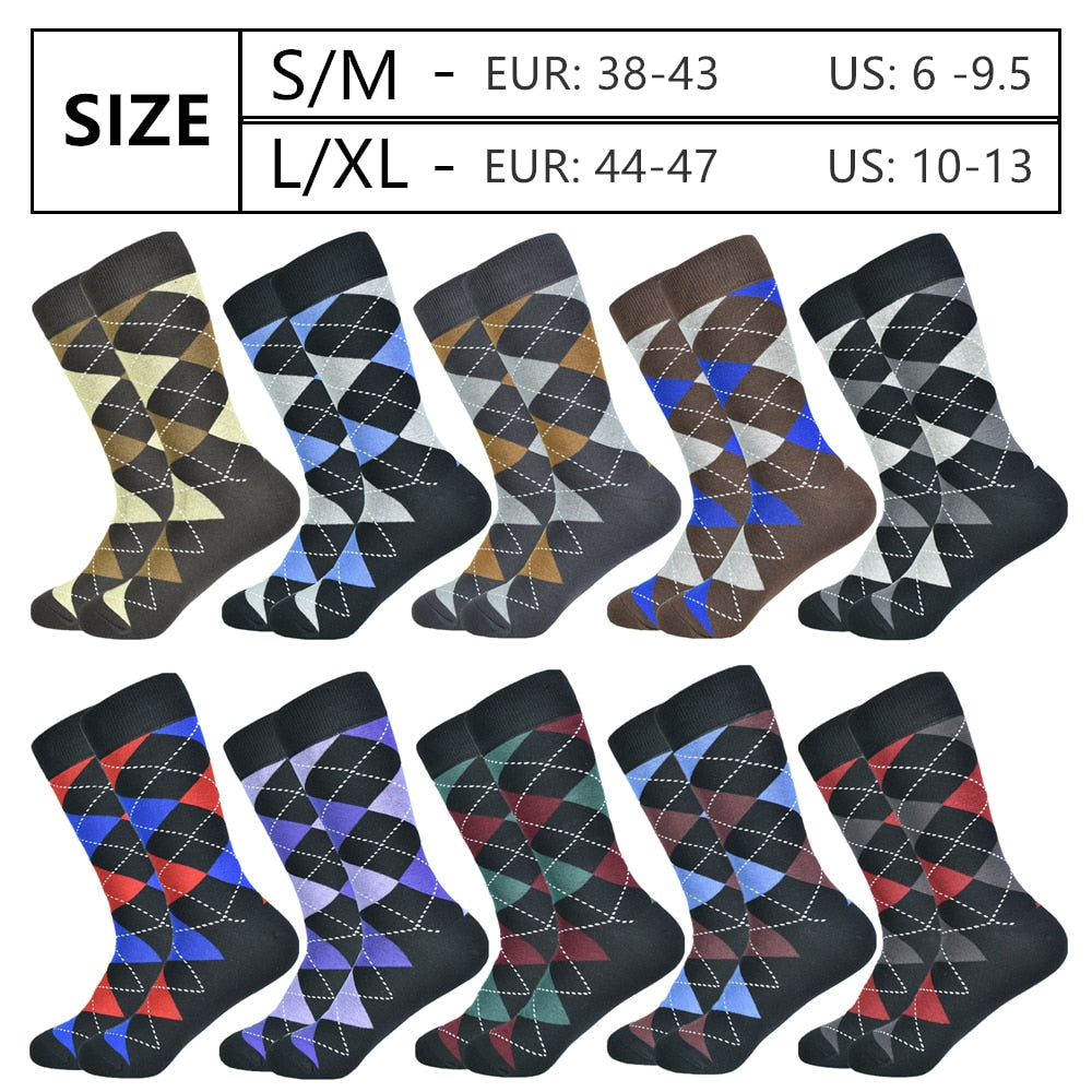 Soft and Breathable High Quality Cotton Classic Argyle Pattern Plus Size Mens Dress Socks