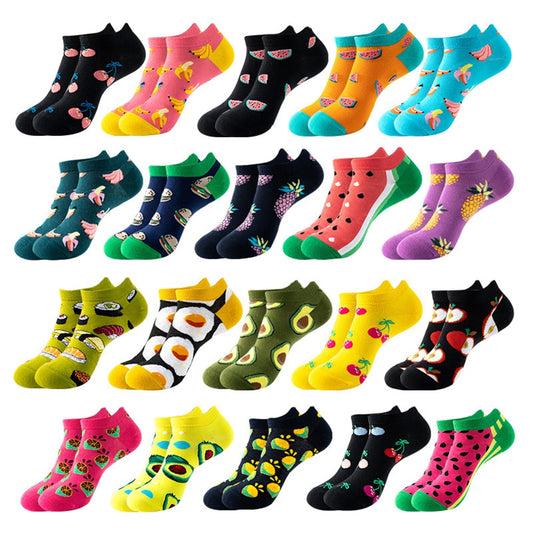 Men and Women Spring and summer thin boat socks with fun and colorful prints