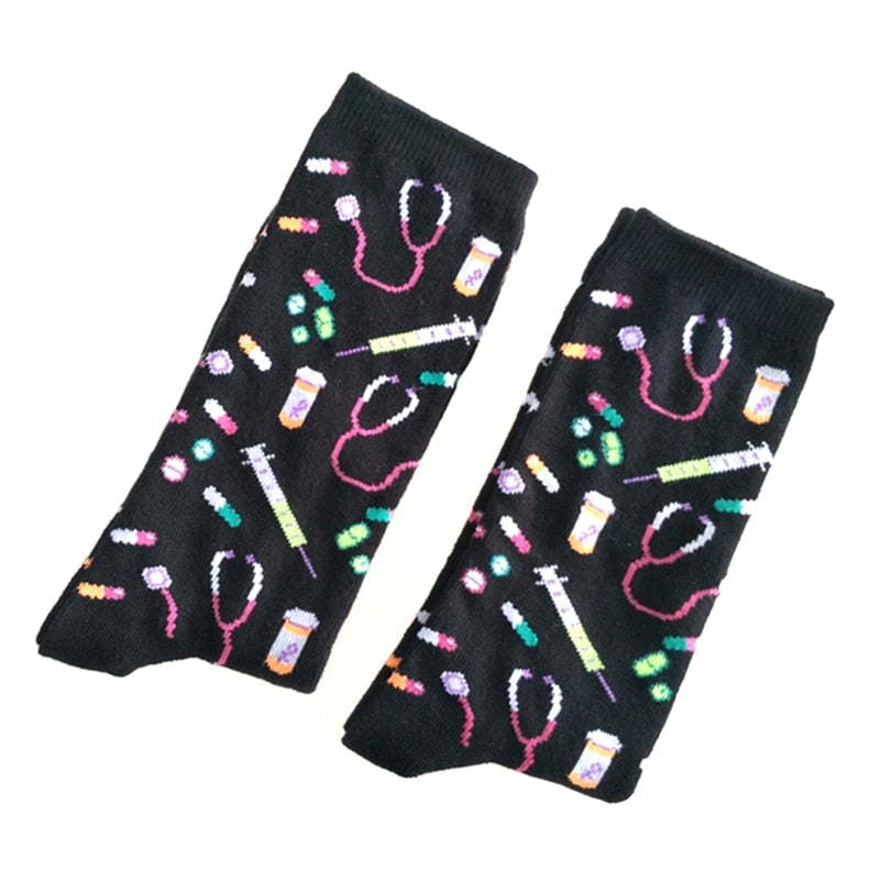 Mens Cartoon Hospital Appliance Cotton Crew Socks