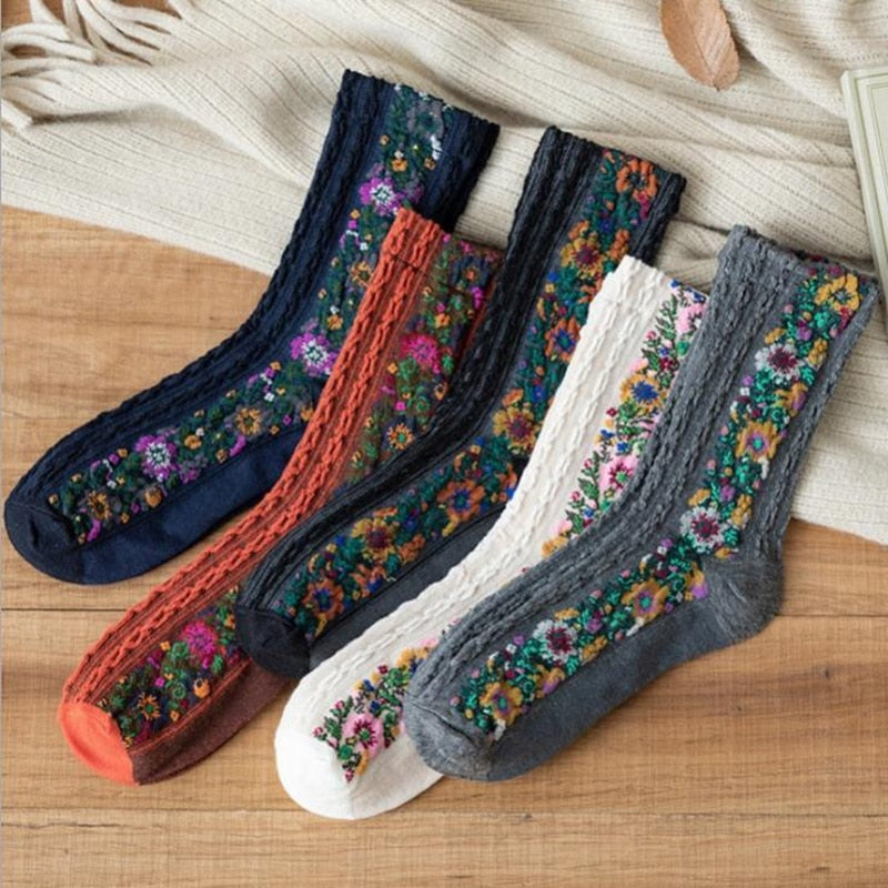 Pretty Floral Embroidered Socks