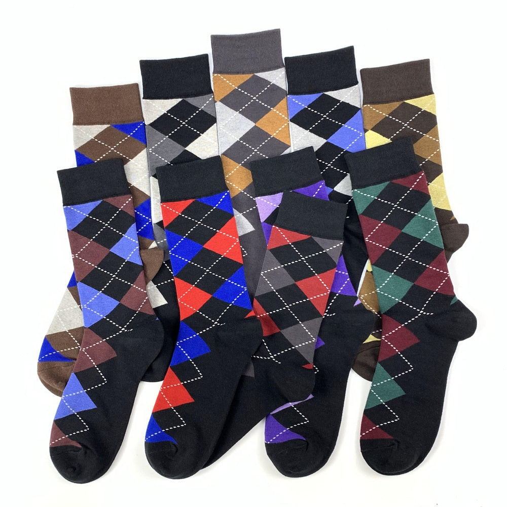 Soft and Breathable High Quality Cotton Classic Argyle Pattern Plus Size Mens Dress Socks