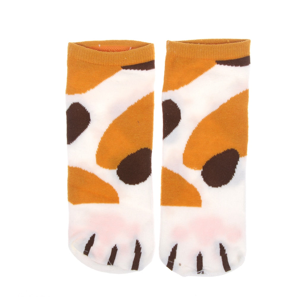 Summer Winter Candy Color Kawaii Cartoon Cute Cats Paw Kitty Claws Women's Ankle Short Socks