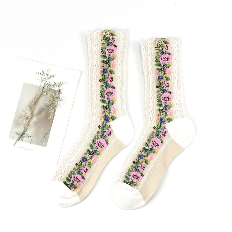 Pretty Floral Embroidered Socks