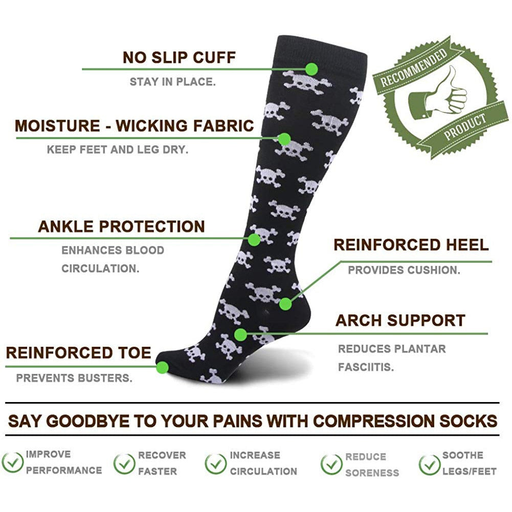 Compression Knee High Skeleton and Skulls Unisex Socks