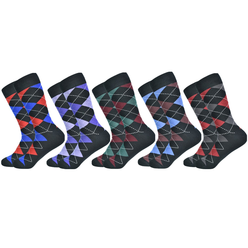 Soft and Breathable High Quality Cotton Classic Argyle Pattern Plus Size Mens Dress Socks