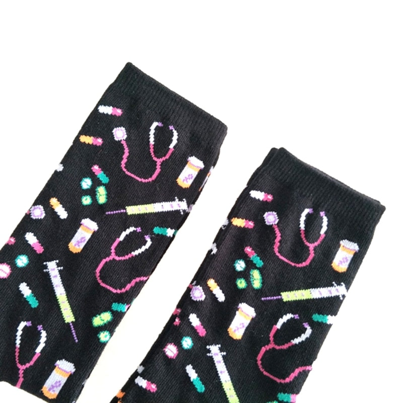 Mens Cartoon Hospital Appliance Cotton Crew Socks