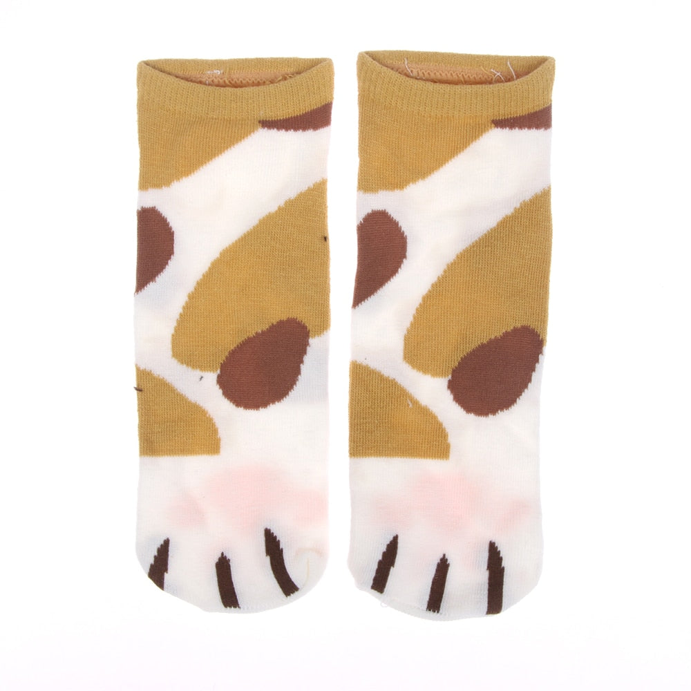 Summer Winter Candy Color Kawaii Cartoon Cute Cats Paw Kitty Claws Women's Ankle Short Socks