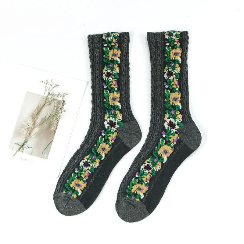 Pretty Floral Embroidered Socks