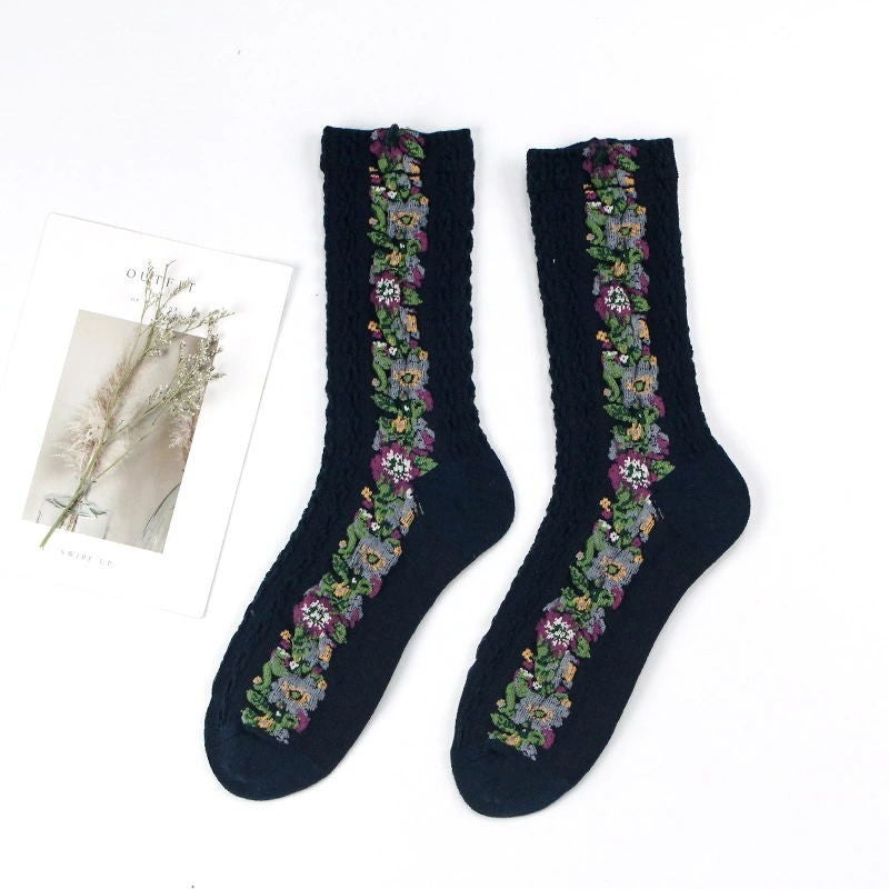 Pretty Floral Embroidered Socks