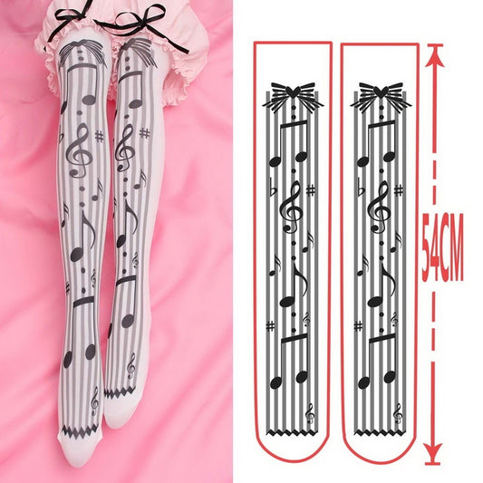 Adomoe High Quality Women Thigh High Stockings Music Notes