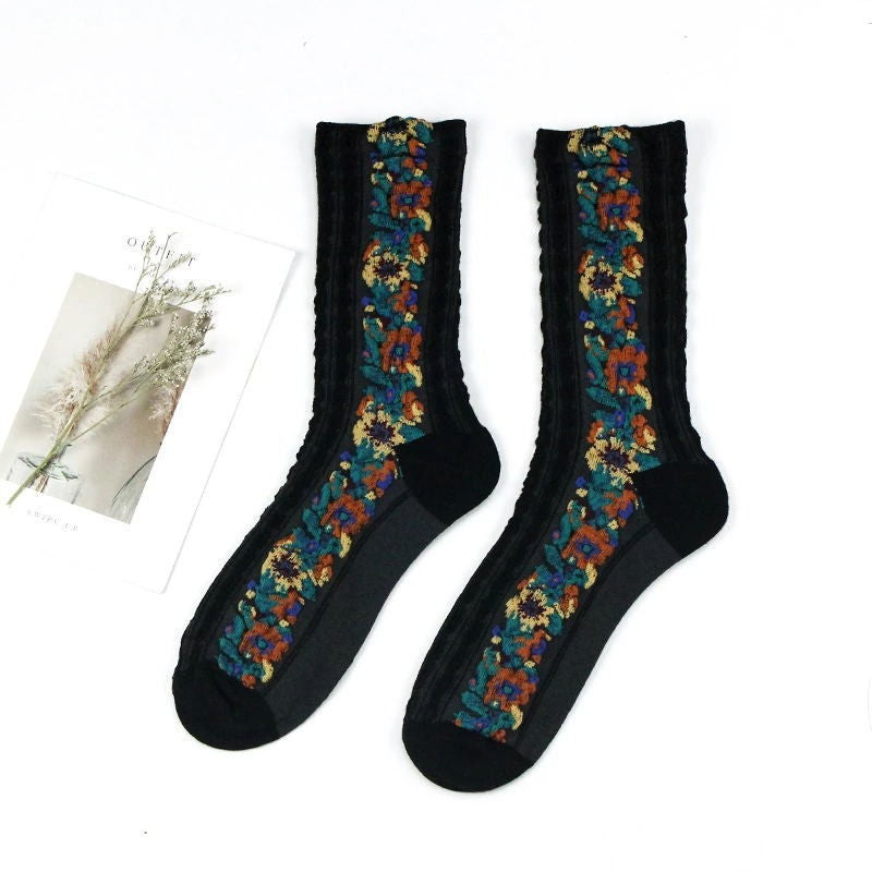 Pretty Floral Embroidered Socks