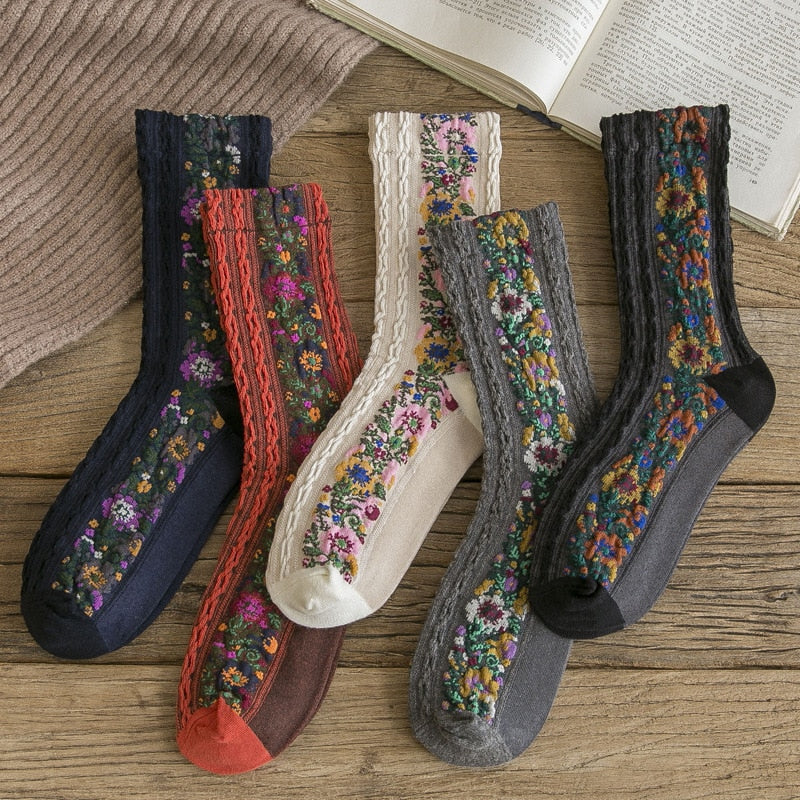 Pretty Floral Embroidered Socks