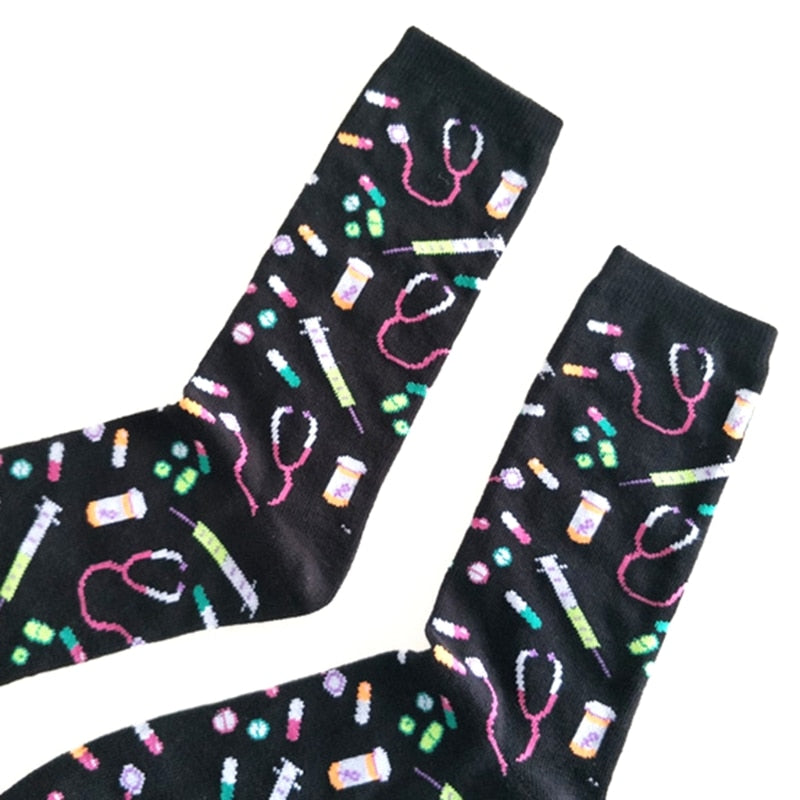 Mens Cartoon Hospital Appliance Cotton Crew Socks