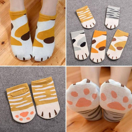 Summer Winter Candy Color Kawaii Cartoon Cute Cats Paw Kitty Claws Women's Ankle Short Socks