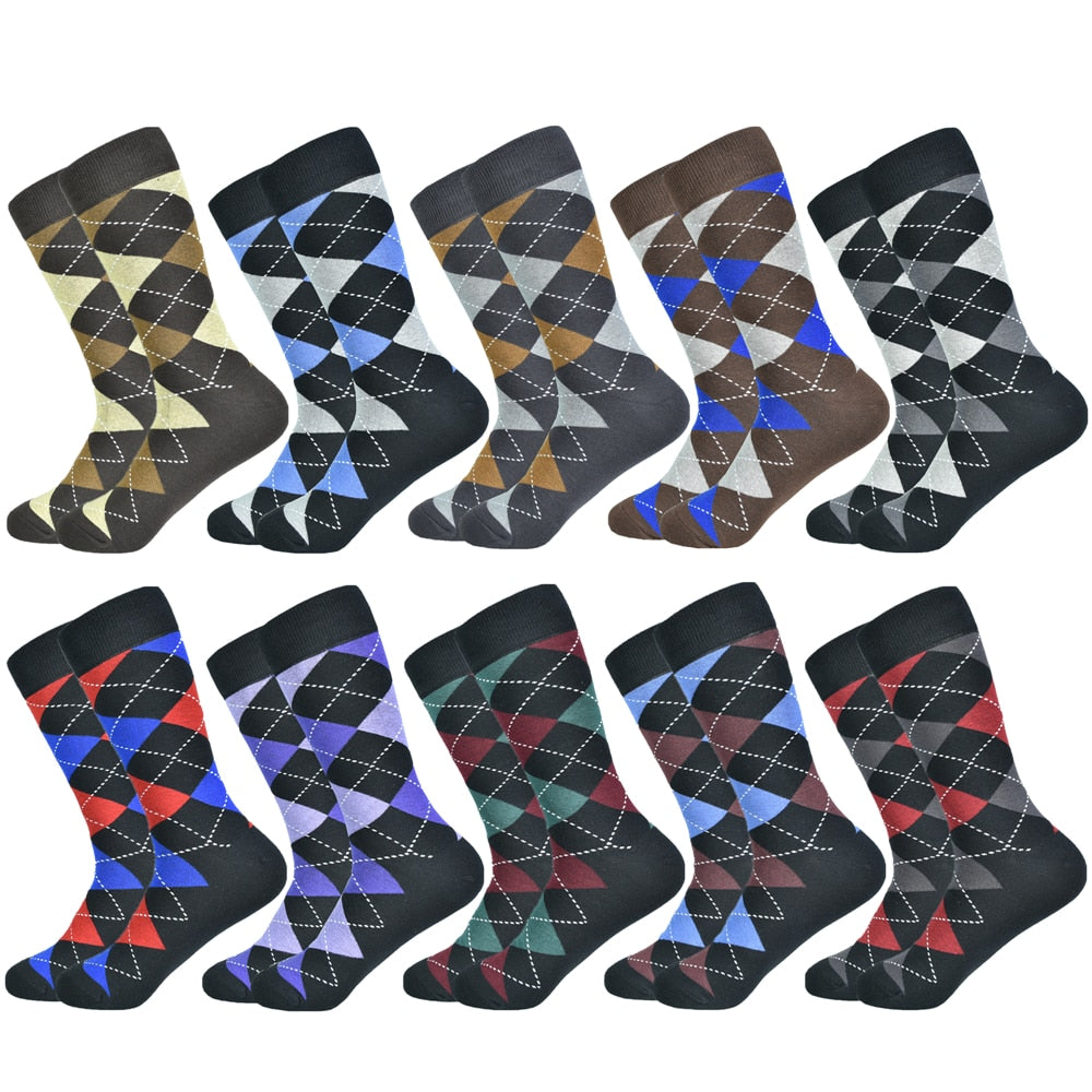 Soft and Breathable High Quality Cotton Classic Argyle Pattern Plus Size Mens Dress Socks