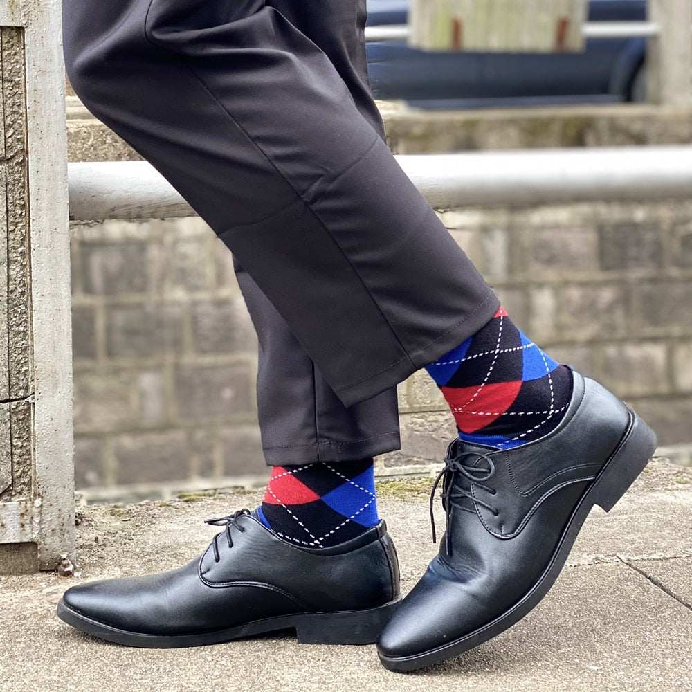 Soft and Breathable High Quality Cotton Classic Argyle Pattern Plus Size Mens Dress Socks