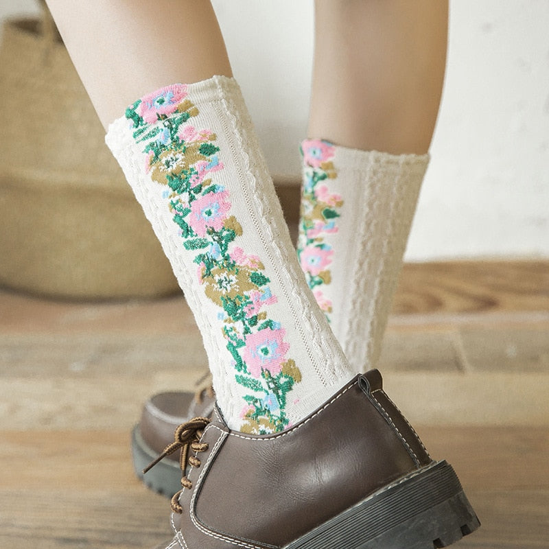 Pretty Floral Embroidered Socks