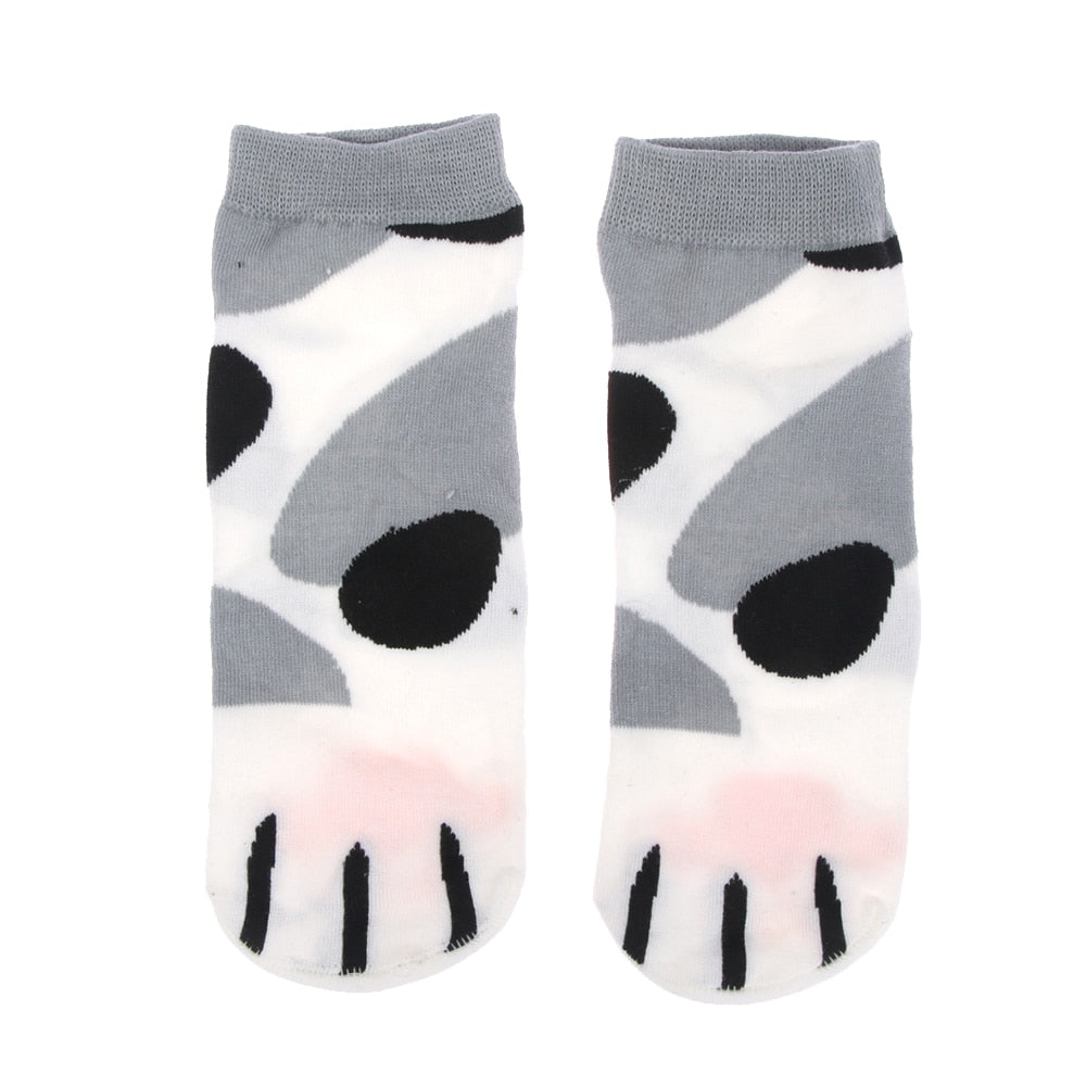 Summer Winter Candy Color Kawaii Cartoon Cute Cats Paw Kitty Claws Women's Ankle Short Socks