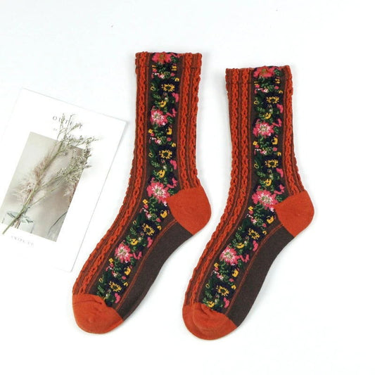 Pretty Floral Embroidered Socks