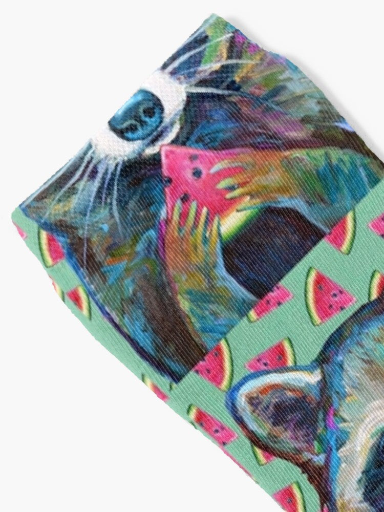 RACCOON with WATERMELON WEDGE Socks