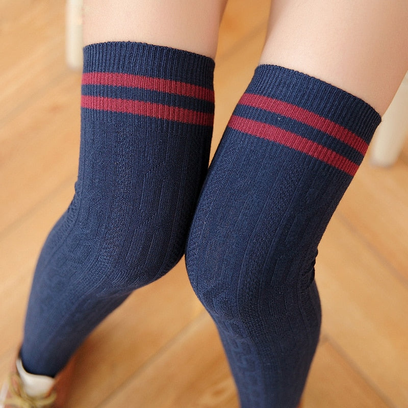 Autumn and winter thickening Japanese knee-high socks mid-thigh cotton lace long socks female socks