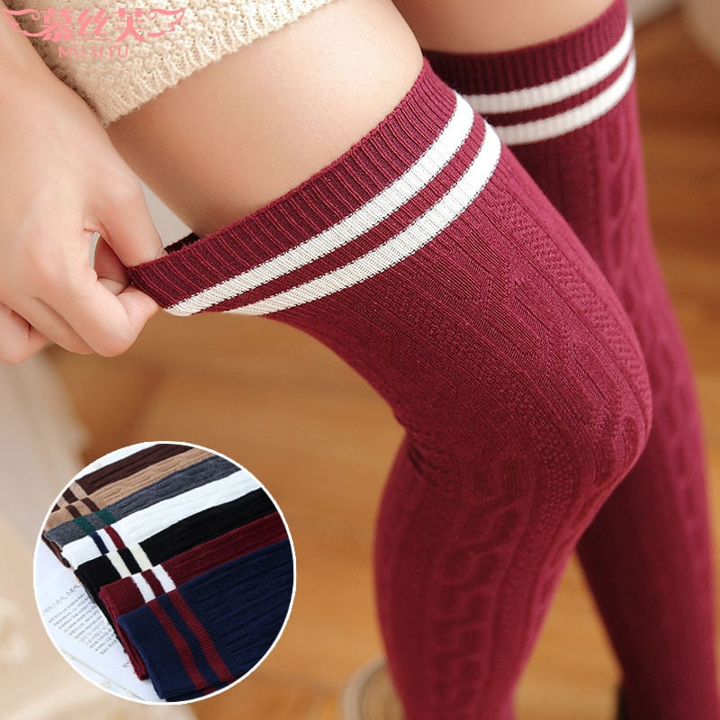 Autumn and winter thickening Japanese knee-high socks mid-thigh cotton lace long socks female socks