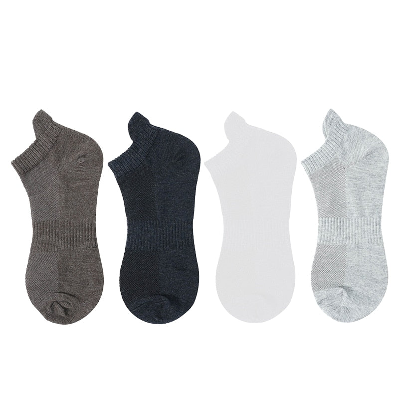 Men's Cotton/Mesh Boat Socks, Bundle of Four Pairs