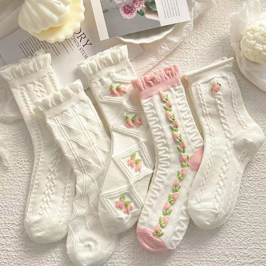 Women's Lace & Floral Socks, bundle of five