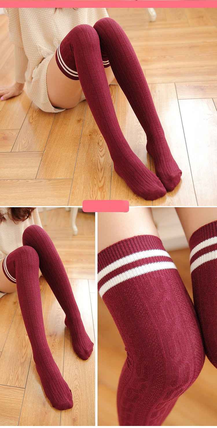 Autumn and winter thickening Japanese knee-high socks mid-thigh cotton lace long socks female socks