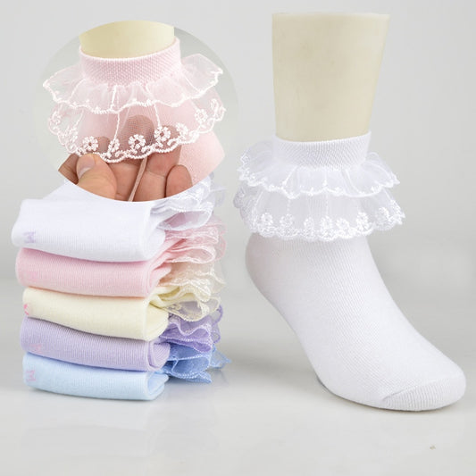 3 Pairs Cotton Lace Ruffle Ankle Socks