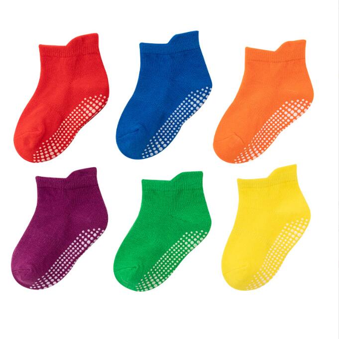 6 Pairs/lot 0 to 5 Yrs Cotton Children's Anti-slip Boat Socks For Boys and Girls With Rubber Grips