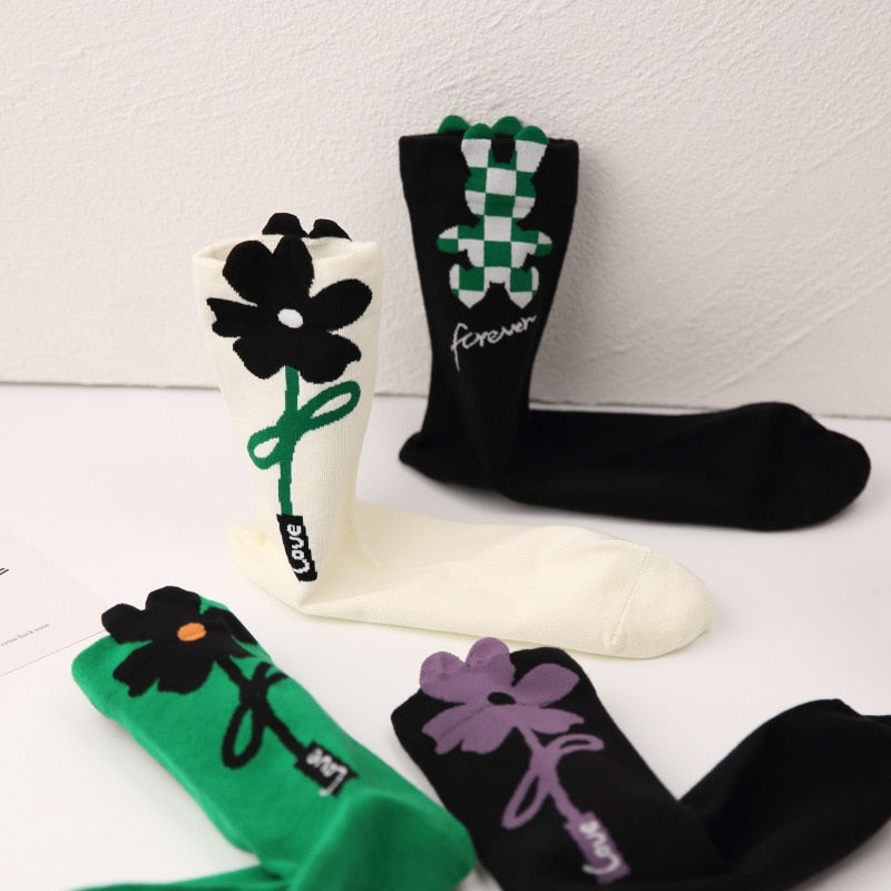 Springtime Bunny & Flower Socks for Women