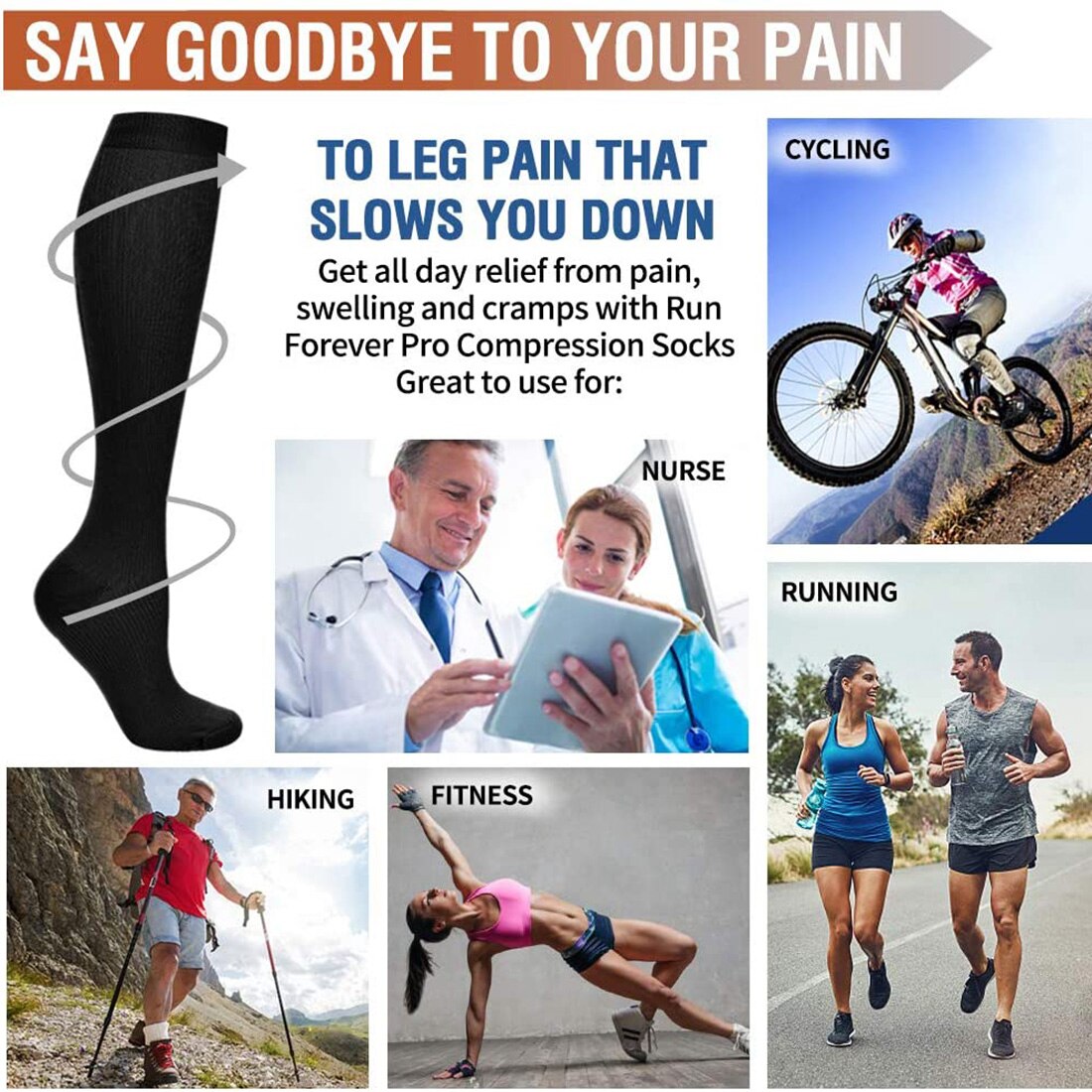 5/6 Pairs Men and Women Compression Socks Circulation Recovery Varicose Veins Nursing Travel Running Hiking Sports Socks