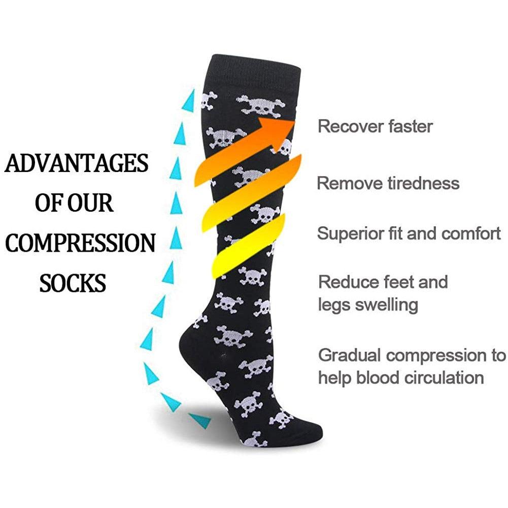 Compression Knee High Skeleton and Skulls Unisex Socks