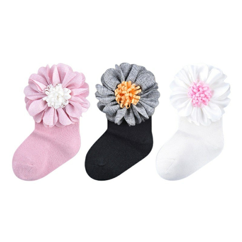 3 Pair Girls Flower Baby Socks