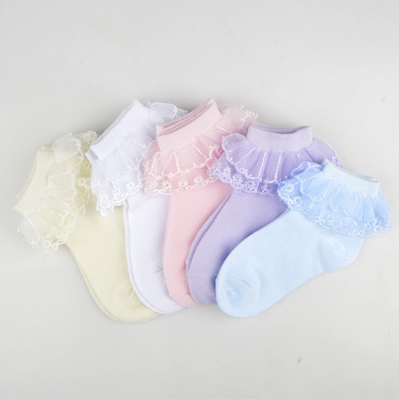 3 Pairs Cotton Lace Ruffle Ankle Socks