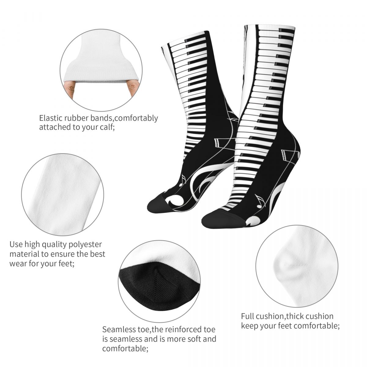 Black and White Piano Keys Socks Unisex